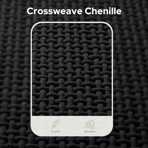 HOMEIDEAS Bathroom Rugs Set 2 Piece, Ultra Thin Non-Slip Bath Mats Rubber Backed, Chenille Absorbent Quick Dry Mats for Shower & Vanity, Low Profile Fits Under Door (Black, 32"x20"+24"x17") - color: Black