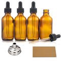 4 Pack, 2 oz Bottles with Dropper & 1 Funnel & 4 Labels - Essential Oils Bottles for Health, Personal Care & Beauty - 60ml Thick Dark Amber Glass Tincture Bottles, Refillable Cosmetic Containers - color: Amber