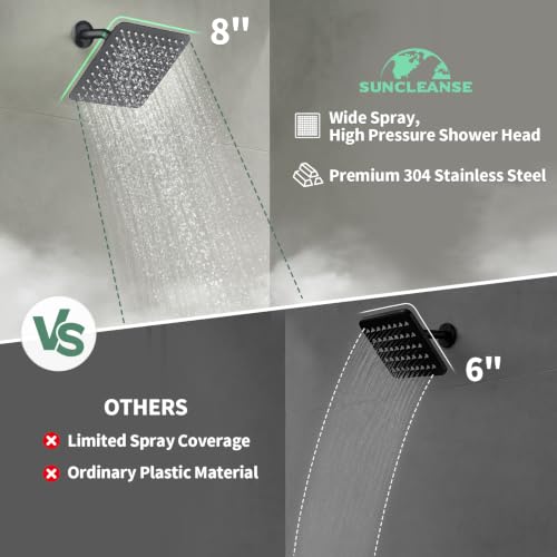 SunCleanse Tub Shower Faucet Set with Pressure Balance Valve, 8-Inch Rain Shower Head and Tub Spout, Single-Handle Shower Trim Kit, Shower Head and Handle Set for Bathroom, Matte Black - color: Matte Black