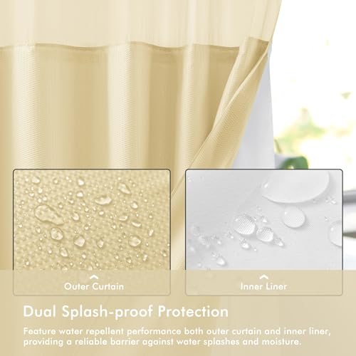 Mrs Awesome No Hook Shower Curtain with Snap-in Liner Less Time On/Off, Embossed Waffle-Look Textured Fabric Shower Curtain for Bathroom, Soft & Lightweight, 71x74, Beige - color: Beige, size: 71"W x 74"L (Pack of 1)