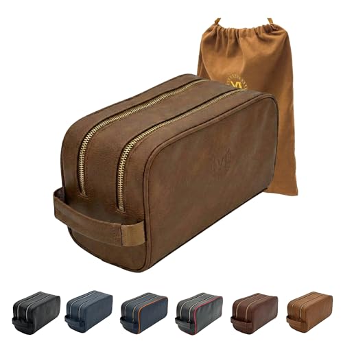 Toiletries bag for men, Premium PU Leather Travel Kit, Metal Zippers & Bottom Studs, Velvet Dust Bag & Shape-Retention Packaging – Gift Ready For Groomsmen, Anniversary, Birthday Gifts / BROWN - color: BROWN