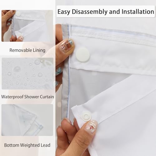 No Hook Boho Shower Curtain and Liner Set 71 x 74 Inch | Gray Abstract Botanical Design, Waterproof Fabric Bath Curtain for Mid Century Modern Bathroom, Hotel, Breathable Mesh Top - color: Gray 02