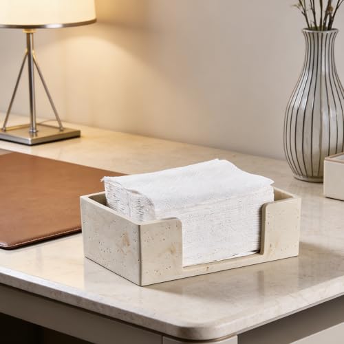 Natural Travertine Textures Bathroom Napkin Holder, Countertop Paper Towel Dispenser for Multifold, C Fold, Trifold, Z Fold - Disposable Hand Towels Organizer, Guest Hand Towels Holder, 10" L x 6" W - color: Travertine Beige