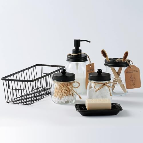 Sheechung Mason Jar Toothbrush Holders, Glass Toothbrush Holders for Bathrooms, Electric Toothbrush Toothpaste Holder Black, Bathroom Organizers and Storage, Bathroom Essentials, Farmhouse Decor, 2Pcs - color: Black-2 Pack