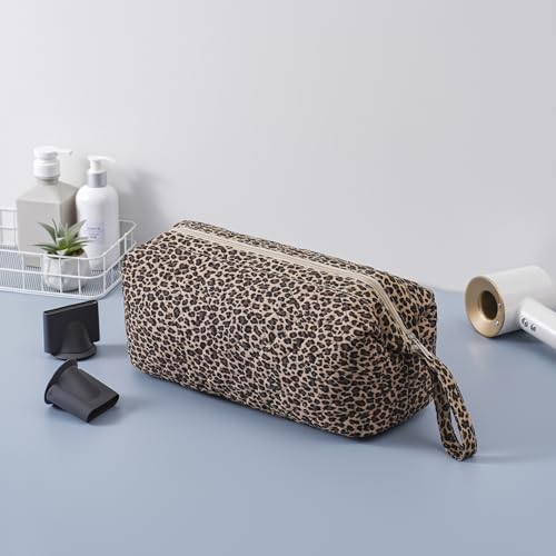 Large Quilted Hair Tools Travel Bag,Hair Styling Accessories Storage Case for Hair Dryer,Curling Iron,Flat Irons,Straightener and Attachments,Portable Organizer with Removable Dividers(15Leopard) - color: 15Leopard