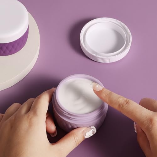 Kuangre Travel Containers for Toiletries, Silicone Cream Jars BPA-Free, TSA Approved 2oz Travel Size Containers, Leak-proof Silicone Jars with Lid for Cosmetic Face Hand Body Cream (4 Pack) - color: Purple, size: 2 Ounces