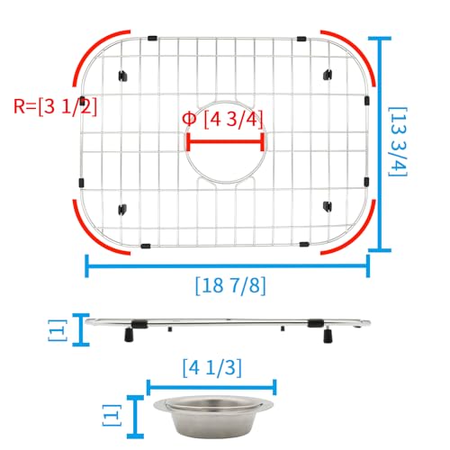Kitchen Sink Grid 18-7/8" x 13-3/4"- Heavy Duty Kitchen Sink Protector with Built-in Strainer & Center Drain, Non-Slip Rubber Feet & Scratch Resistant Bottom Guard - size: 18.87 in x 13.62 in, style: Center Drain