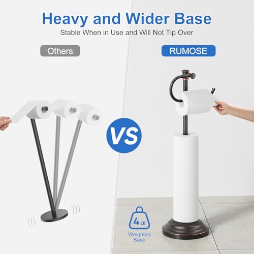 RUMOSE Toilet Paper Holder Stand for Floor, Oil Rubbed Bronze Bathroom Free Standing Toilet Tissue Roll Holder with Storage, Adjustable 17-25 Inch, SUS304 Stainless Steel - color: Oil Rubbed Bronze