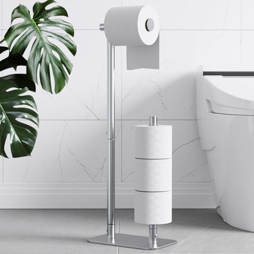 Kitsure Toilet Paper Holder Free Standing - Large Capacity Toilet Paper Holder for 4 Rolls, Rustproof Toilet Paper Stand with Non-Slip Stable Base, Silver, Medium - color: Silver, size: Medium - 1 Pack