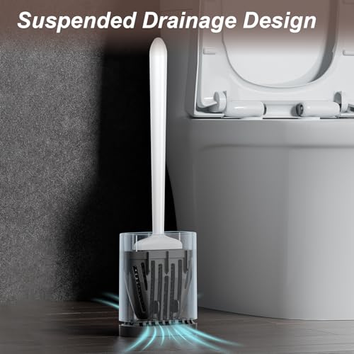 Sellemer Toilet Brush and Holder Set - Flexible Toilet Bowl Brush Head with Silicone Bristles, Compact Size for Storage and Organization, Ventilation Slots Base (1 Pack, Pearl White) - color: White