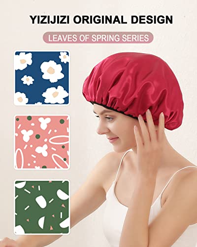 YIZIJIZI Triple Layer Reusable Waterproof Shower Cap for Women Large Terry Lined Hair Cap for Long Thick Hair Travel Bath Care Red - color: Red