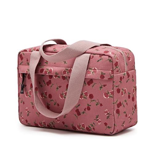 Large Makeup Bag for Women Corduroy Cosmetic bag Make up Bags Zipper Pouch with handle Cosmetic Organizer Toiletry Bag for Travel Storage - color: 7-Red Rose