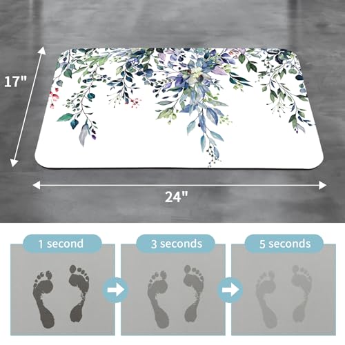 Gibelle Eucalyptus Leaves Bath Mat Rug Set 2 Piece, Super Absorbent Quick Dry Bathroom Rug Set, Non Slip Rubber Backed Bathroom Floor Mat for Tub Shower Sink (17"x24"+20"x32", Green) - color: A002, size: 17" x 24" + 20" x 32"