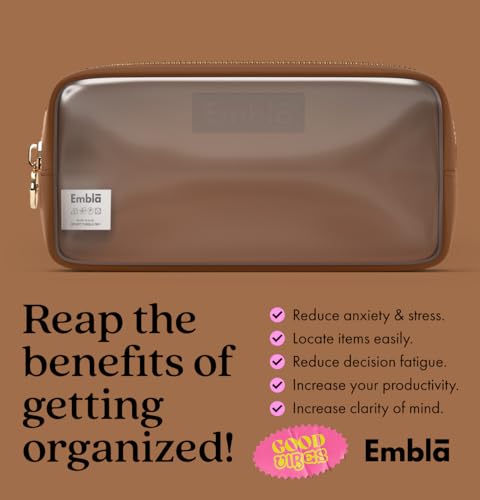Embla Clear Cosmetic Bag Makeup Case, Clear Zipper Make Up Pouch and Toiletry Travel Tote, Cute Skincare Pouches for Women Girls, Preppy Purse Cosmetic Organizer, Small Makeup Bags, Chocolate | Small Brown Clear Nylon/PVC Cosmetic Bag with Zipper, Waterpr