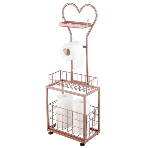Freestanding Toilet Paper Holder, Drawer Style Storage Compartment, with Storage Shelf Reserve for Phone Tablet Magazine Bathroom Organizer (Red Copper) - color: Red Copper