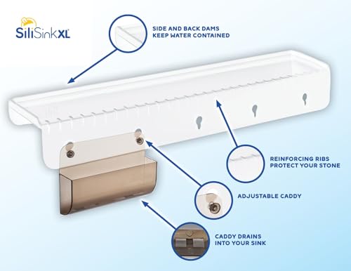 SiliProducts SiliSink XL Silicone Edge Guard for Kitchen Sink - Fits 3.75” - 4” Wide - The Original Silicone Sink Edge Protector with Sponge Caddy - Splash Guard, 20” Clear Diamond - color: Clear Diamond, size: 4in x 20in