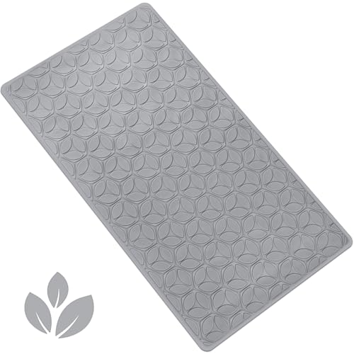 Bathtub Mat Non Slip with Suction Cups - 100% Rubber Bathroom Mat Textured for Bath Tub Shower Safety - Soft on Touch - BPA/PVC Free - Pet Dog Bath Mat - Machine Washable - 16 × 28 Inch（Gray） - color: Gray, size: 28" x 16" (Rectangular)