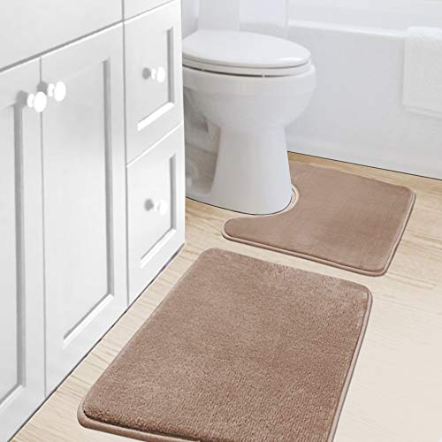 H.VERSAILTEX Bath Mat Memory Foam Bathroom Rug Flannel Velvety Luxury Extra Soft and Absorbent Non Slip Rugs for Bathroom/Bedroom Washable (Curved Set 20"x 32" Plus 20"x 20"U, Taupe) - color: Taupe, size: 20" x 32" Plus 20" x 20" U