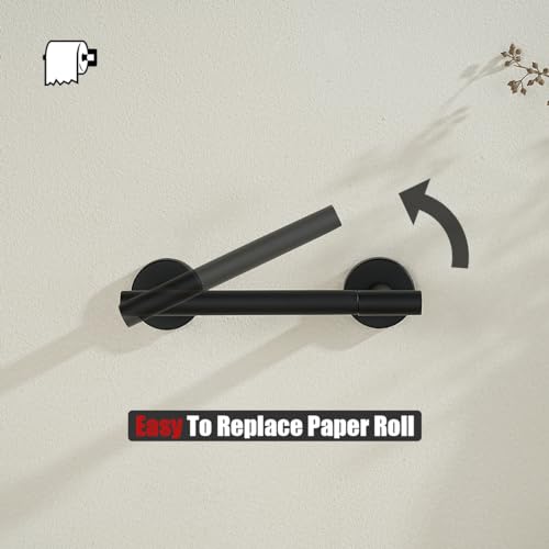JQK Black Toilet Paper Holder, Double Post Pivoting Tissue Holder Wall Mount, 304 Stainless Steel Hold Mega Rolls, TPH150-PB - color: Matte Black
