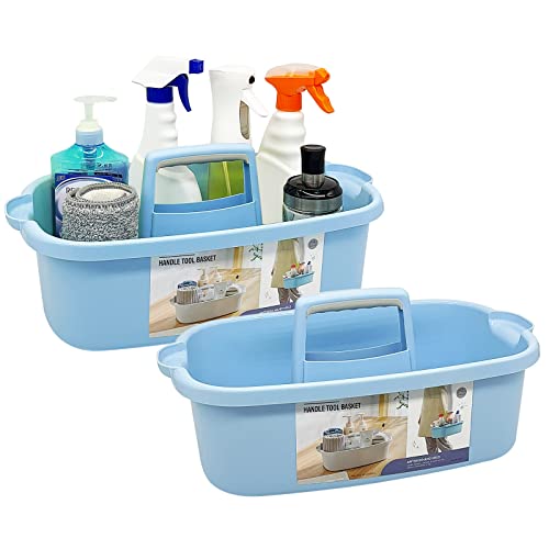 Goderewild 2 Pack Multi-Purpose Plastic Cleaning Caddy with Handle, Shower Caddy Organizer/Storage Basket/Totes Portable for Bathroom Supplies, Cleaning Products, Under Sink Tool, Housekeepers (Blue2) - color: Blue×2, size: 2 Pack