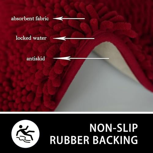 U-Shaped Toilet Rug, Chenille Contour Bathroom Mat, Non-Slip PVC Backing, Machine Washable, 24x20, Burgundy - color: Burgundy, size: 1'8" x 2' (20"x 24"U)