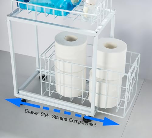 Freestanding Toilet Paper Holder, Drawer Style Storage Compartment, with Storage Shelf Reserve for Phone Tablet Magazine Bathroom Organizer (White) - color: White
