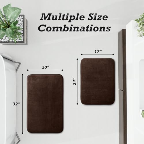 HUXMEYSON Bathroom Rugs Sets 2 Piece, Non-Slip & Quick Dry Bath Mat Set, Ultra Soft Velvet Bath Rugs for Bathroom, Toilet and Shower Floor, Brown - color: Brown, size: 17"x24"+20"x32"
