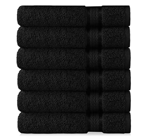 COTTON CRAFT Ultra Soft Hand Towels - 6 Pack -16x28-100% Cotton Face Towel Set - Absorbent Quick Dry Everyday Luxury Hotel Bathroom Kitchen Spa Gym Shower Pool Camp Travel Picnic - 580 GSM - Black - color: Black, size: 6 Pack Hand Towels
