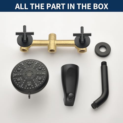 2 Handle Shower Faucet Set with Tub Spout Bathtub Shower Faucet Combo Set Shower System Complete Tub and Shower Trim Kit Matte Black Wall Mounted Shower Fixtures - color: Matte Black