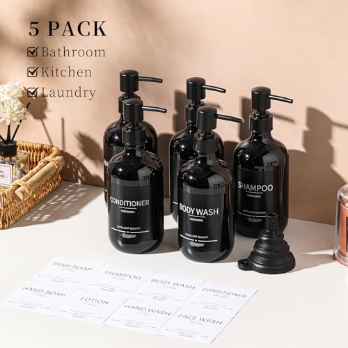 Shampoo and Conditioner Dispenser(5Pack) 16.9oz Refillable Shampoo and Conditioner Bottles,Dispenser for Shower (Black) - color: Black-m