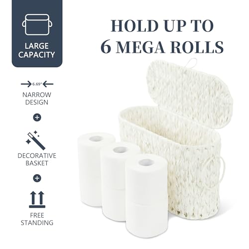 Coeusy Toilet Paper Basket,Wicker Toilet Paper Storage with Lid,Decorative Boho Wicker Basket for Bathroom,Free Standing-Cream White - color: Cream White