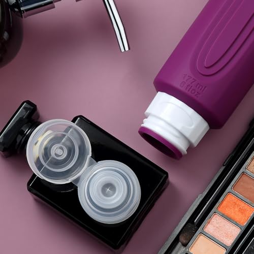 Mrsdry Travel Bottles for Toiletries, Large 6oz Oversize Containers, BPA Free Leak Proof Tubs Refillable Liquid Traveler Accessories with Toiletry Bag for Cometic Shampoo and Lotion Soap (4 Pack) - color: Dark-Purp-6oz
