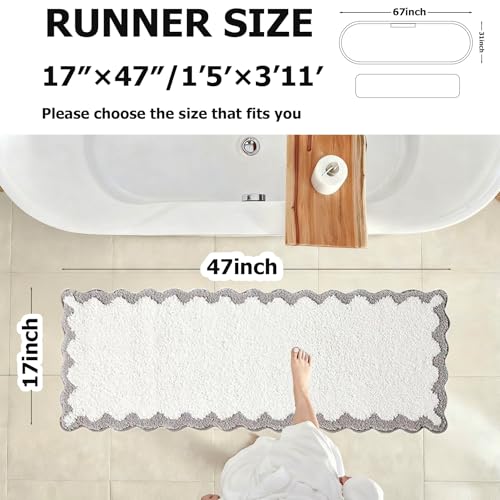 ORTIGIA Long Cute Scalloped Bathroom Rugs Runner, Fun White and Gray Plush Microfiber Scallop Bath Mats Non Slip Washable Quick Dry Absorbent, Rug Carpet for Bathtub Sink Laundry Room Bedroom, 17x47 - color: Grey and White, size: 1'5" x 3'11" (Rectangular