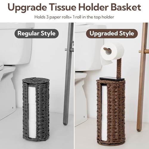 GRANNY SAYS Wicker Freestanding Toilet Paper Holder Stand with Storage, Modern Covered Toilet Paper Stand for 4 Rolls with Shelf for Wet Wipes, Tissue Holder for Bathroom Decor and RV, Brown - color: Brown, size: 6¾"D(For 4 Roll)