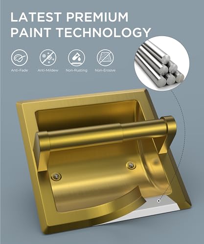 FORIOUS Recessed Toilet Paper Holder, Stainless Steel Durable Tissue Roll Holder Wall Mount for Bathroom Space Saving Design with Mounting Bracket, in Wall Toilet Paper Dispenser Insert, Gold - color: Gold