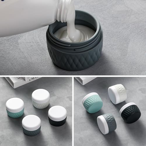 Kuangre Travel Containers for Toiletries, Silicone Cream Jars BPA-Free, TSA Approved 3oz Travel Size Containers, Leak-proof Silicone Jars with Lid for Cosmetic Face Hand Body Cream (4 Pack) - color: Grey, size: 3 Ounces