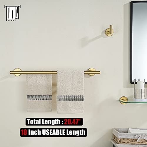 JQK Double Towel Bar 20.5 Inch, Brushed Gold Useable 18 Inch 304 Stainless Steel Thicken 0.8mm Towel Rack Bathroom, Towel Holder Wall Mount, TB100L18-BG - color: Brushed Gold, size: 20.5 Inch