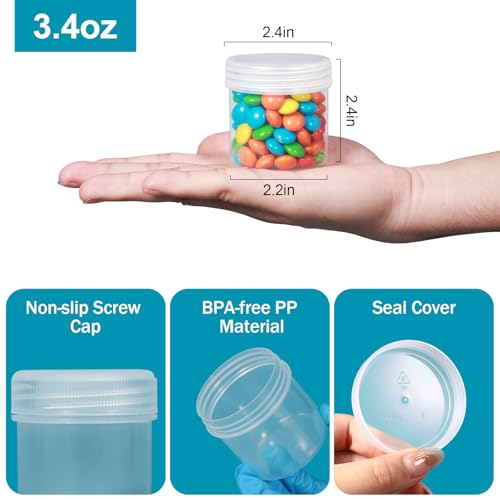 TSA Approved Wide Mouth Travel Size Containers, PP Clear Leak Proof Travel Plastic Jars with Lids for Creams Lotion Cosmetic, Jewelry Beads, Sample, Small Items Storage (3.4 oz, 4 Pcs) - color: Clear, size: 3.4 oz