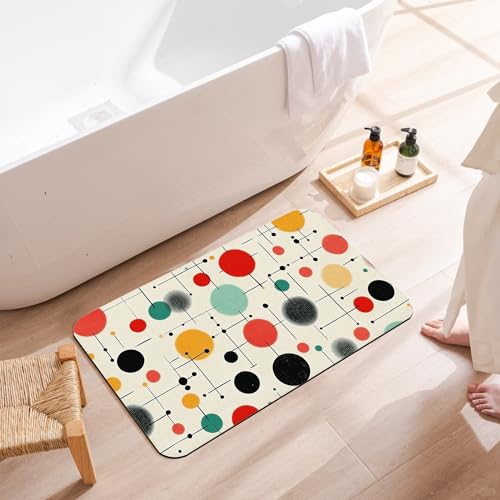 Diatomaceous Bathroom Rugs,Mid Century Bathroom Decor,Modern Non Slip Bath Mat,Quick Dry Easy to Clean Care Shower Rug for Home Dorm Low Profile Floor Mat 17 X 29.5 Inch - color: Mid Century