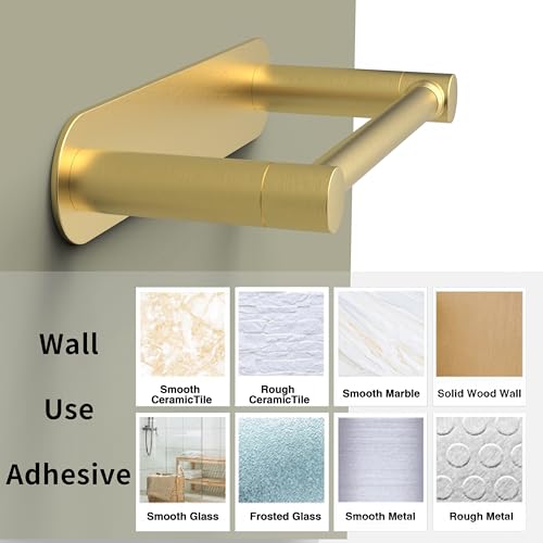 Adhesive Toilet Paper Holder Gold Double Post Pivoting Bathroom Toilet Tissue Holder Roll Holder Stick On No Drilling Stainless Steel and Zinc Alloy - color: Brushed Gold