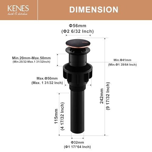 KENES Oil Rubbed Bronze Bathroom Vessel Pop Up Sink Drain Without Overflow, Vanity Sink Drain Stopper Assembly, Sink Drain Assembly Without Overflow Anti Clog Pop Up Drain - color: Oil-rubbed Bronze, size: Big Pop up Cap (Without Overflow)