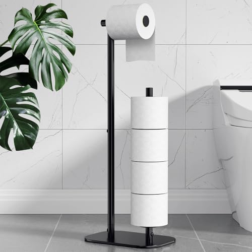 Kitsure Toilet Paper Holder Free Standing - Large Capacity Toilet Paper Holder for 4 Rolls, Rustproof Toilet Paper Stand with Non-Slip Stable Base, Black, Large - color: Black, size: Large - 1 Pack