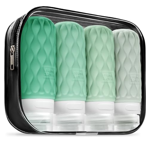 Silicone Travel Bottles for Toiletries 8 Pack Travel Size Toiletries 3.4 oz 1.7 oz, Leakproof Squeeze Travel Size Containers Refillable Cosmetic Jars Set for Shampoo, Conditioner, Creams - color: Green-3.4oz