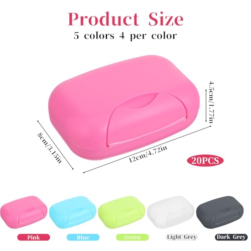 20 PCS Soap Box Holder,Plastic Travel Soap Dish, Portable Leak Proof Soap Case Container for Bathroom,Camping,Gym,Business Trip,10 Colors