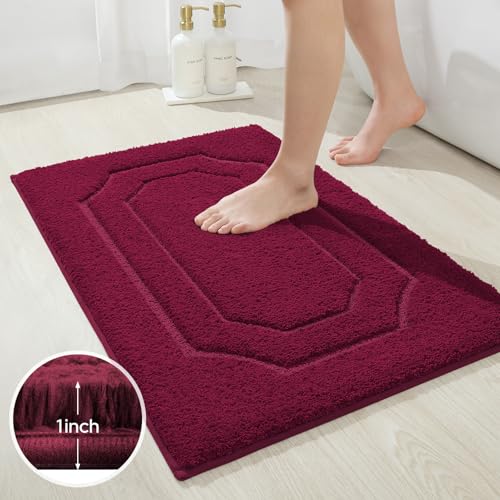 HOMEIDEAS Bathroom Rugs Sets 2 Piece, Extra Soft and Absorbent Microfiber Plush Bath Mat with Non Slip Backing(Burgundy Red) - color: Burgundy Red