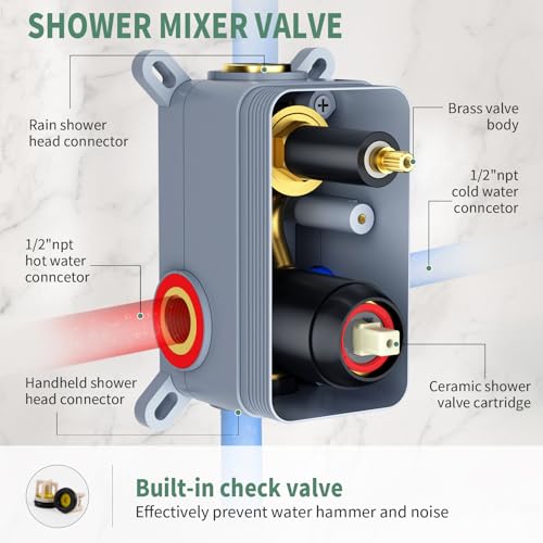 SunCleanse Rainfall Shower System Matte Black Ceiling Mounted Shower System Combo Set with High Pressure 12 Inches Square Rain Shower Head Handheld and Shower Faucet Rough-in Mixer Valve and Trim - color: Matte Black, style: 12-ceiling