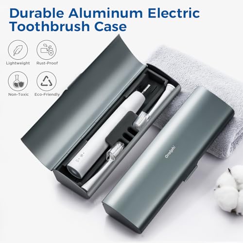 Aluminum Electric Toothbrush Travel Case, 2 in 1 Travel Toothbrush Holder for Oral B/Oral-B Pro 1000 1500 5000 and Most Electric Toothbrush for Traveling, Removable Silicone Liner-Grey - color: Grey