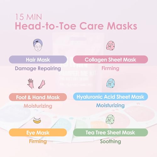 Naisture 15 Min Pamper Me Kit Korean Spa Skincare Gift Set for Women-Head to Toe with Hair, Face, Eye, Hand, & Foot Masks (7 pcs) - color: Pamper Me Kit