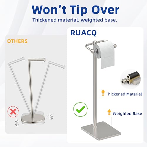 RUACQ Toilet Paper Holder Stand, Bathroom Toilet Paper Roll Holder Free Standing, Toilet Tissue Holder Stand with Post Pivoting Design, Stable Weighted Base, SUS304 Stainless Steel (Brushed Nickel) - color: Brushed Nickel, size: Free Standing