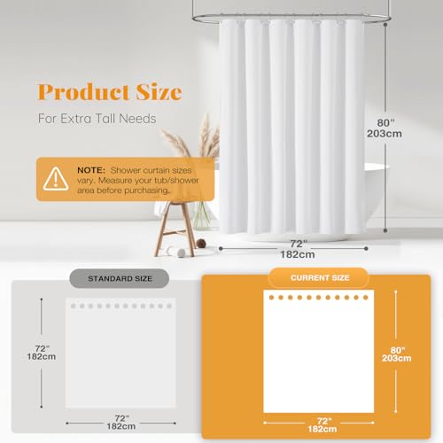 BTTN Long Fabric Shower Curtain - 72x80 Inch Linen Textured Heavy Duty Polyester Cloth Shower Curtain Set with Plastic Hooks, Hotel Trendy Luxury Waterproof Modern Shower Curtains for Bathroom, White - color: White, size: 72"W x 80"L (Pack of 1)